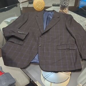 Samuelsohn Dark Brown Checkered 120's Wool Blazer 46T Like New